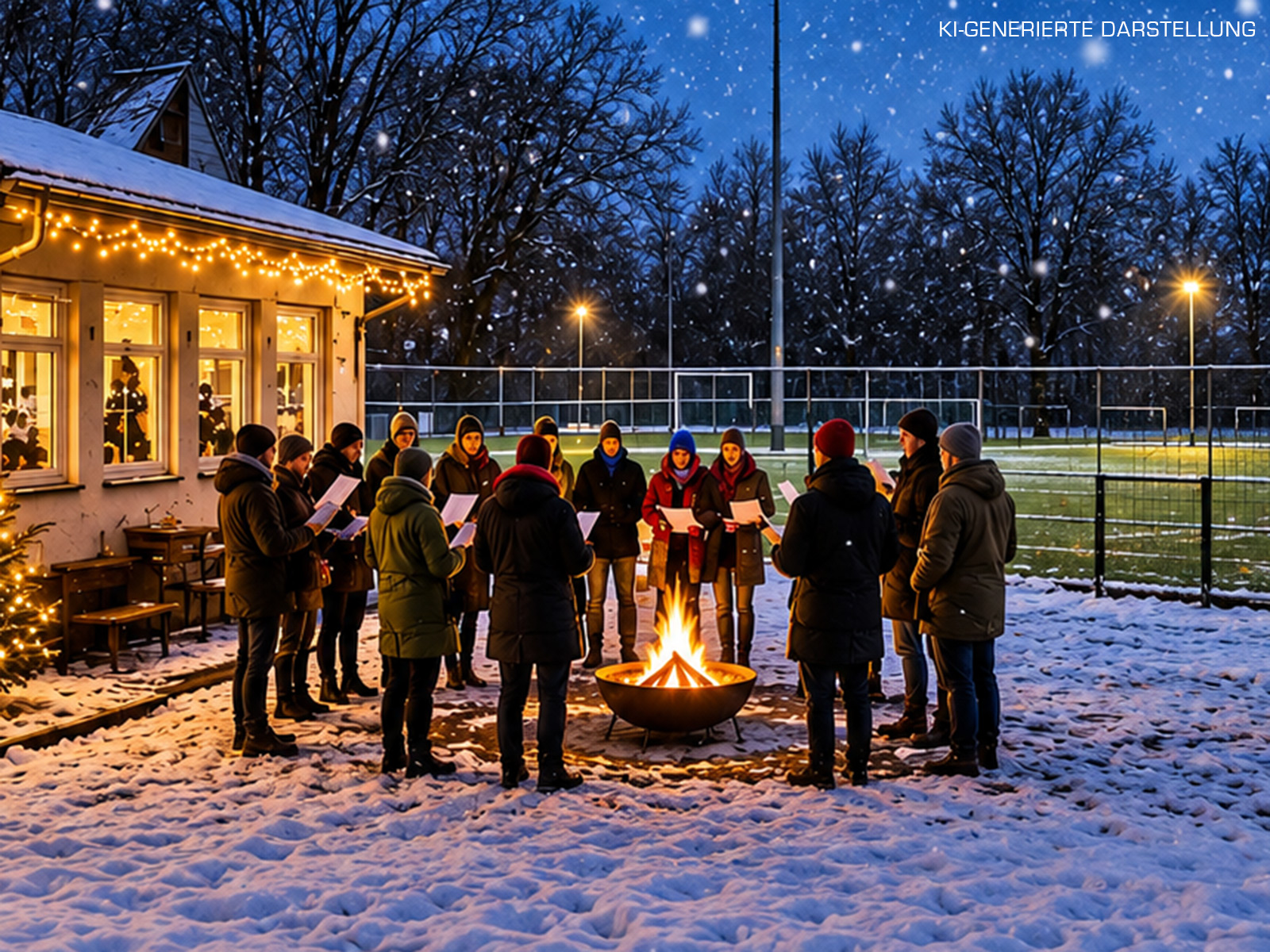 singende Gruppe am Feuer